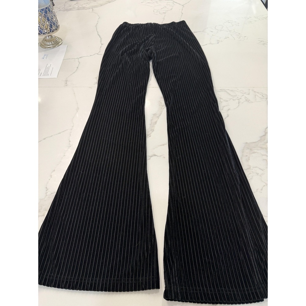 Cider Pants Womens Small Black Velour Flare Leg Elastic Waist Pull On Stretch